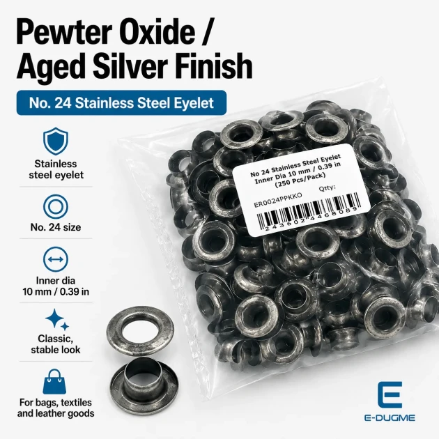 10 mm Antique Silver-Tone Stainless Metal Eyelet Capsule for Apparel and Textile Applications