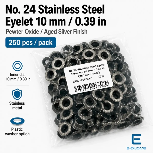 10 mm Antique Silver-Tone Stainless Metal Eyelet Capsule for Apparel and Textile Applications