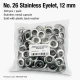 26 No Paslanmaz Kuşgözü Metal Pullu 12 mm İç Çap 100 Adet/Paket - Tekstil, çanta ve ayakkabı üretimi için ideal çözüm