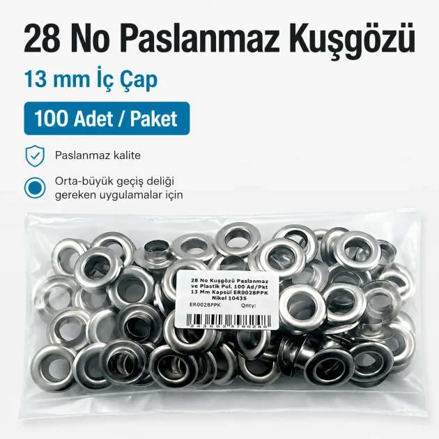 13 mm / 0.51 in Inner Diameter Stainless Metal Eyelet for Leather Goods and Banners, 100 pcs Pack