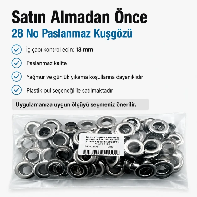 13 mm / 0.51 in Inner Diameter Stainless Metal Eyelet for Leather Goods and Banners, 100 pcs Pack