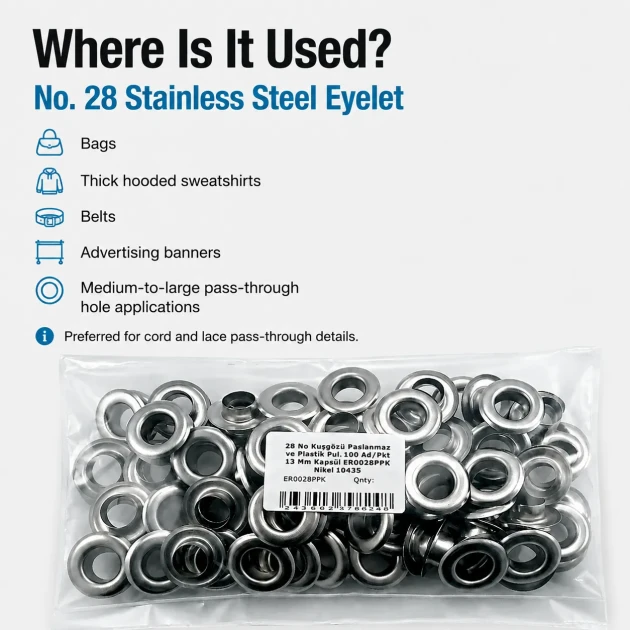 13 mm / 0.51 in Inner Diameter Stainless Metal Eyelet for Leather Goods and Banners, 100 pcs Pack