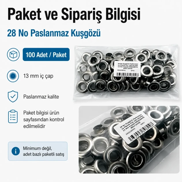 13 mm / 0.51 in Inner Diameter Stainless Metal Eyelet for Leather Goods and Banners, 100 pcs Pack