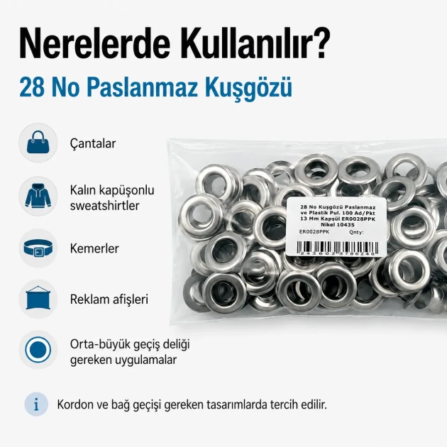 13 mm / 0.51 in Inner Diameter Stainless Metal Eyelet for Leather Goods and Banners, 100 pcs Pack