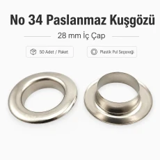 Stainless Steel Eyelet 28 mm / 1.10 in Inner Diameter with Plastic Washer Option, 50 Pieces Pack ER0034PPK
