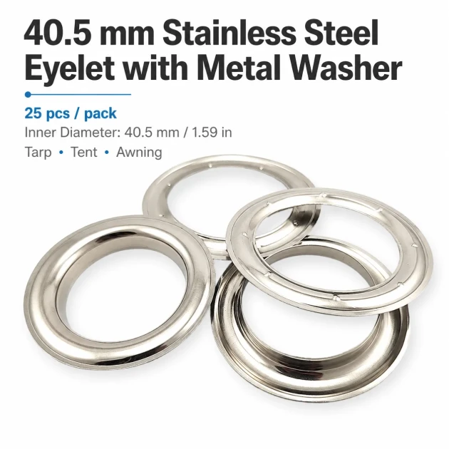 Stainless Steel Eyelet with Metal Washer 40.5 mm / 1.59 in Inner Diameter, 25 Pieces Pack for heavy-duty applications in