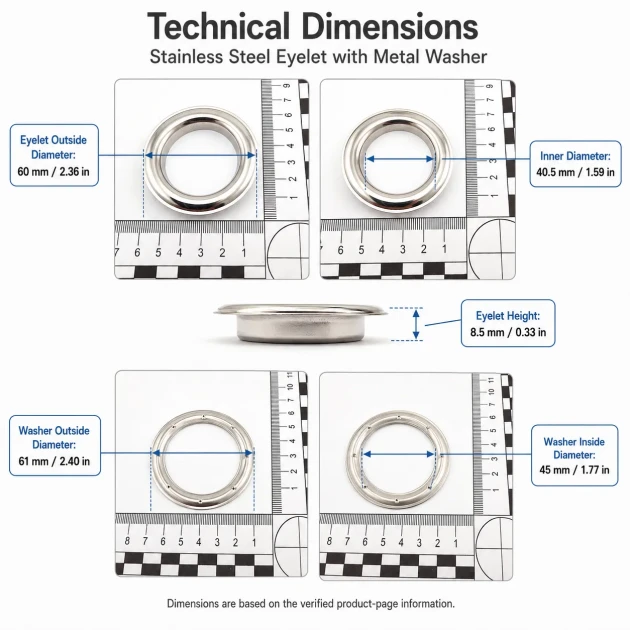Stainless Steel Eyelet with Metal Washer 40.5 mm / 1.59 in Inner Diameter, 25 Pieces Pack for heavy-duty applications in