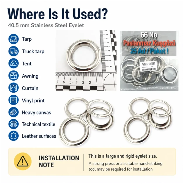 Stainless Steel Eyelet with Metal Washer 40.5 mm / 1.59 in Inner Diameter, 25 Pieces Pack for heavy-duty applications in