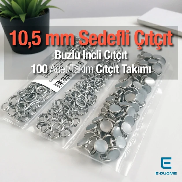 Buzlu Sedefli Kapaklı Klikıt Çıtçıt  10,5 mm  Paslanmaz 100 Ad/Paket ERBCLK0008BBSD