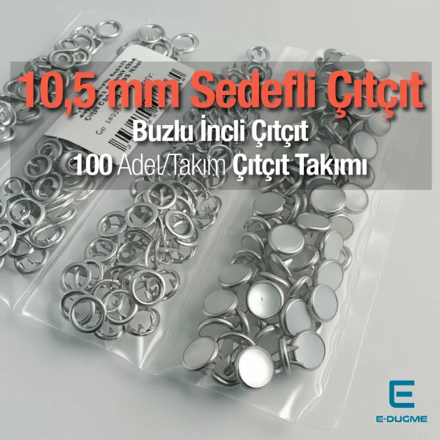 Buzlu Sedefli Kapaklı Klikıt Çıtçıt  10,5 mm  Paslanmaz 100 Ad/Paket ERBCLK0008BBSD