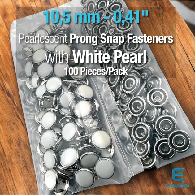 White Pearlescent Snap Fastener 10.5 mm Stainless Steel 100 Pieces/Pack ERBCLK0008BSD