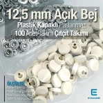 Plastik Kapaklı 12,5 mm Çıtçıt Takımı Açık Bej - Gümüş 3 Alt Parça 100 adet/pkt ERC00125PLABej