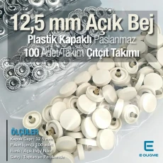 Plastik Kapaklı 12,5 mm Çıtçıt Takımı Açık Bej - Gümüş 3 Alt Parça 100 adet/pkt ERC00125PLABej