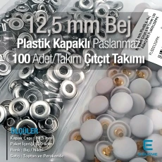 Çıtçıt Takımı 12,5 mm Açık Bej Plastik Kapaklı 100 adet/pkt ERC00125PLABej