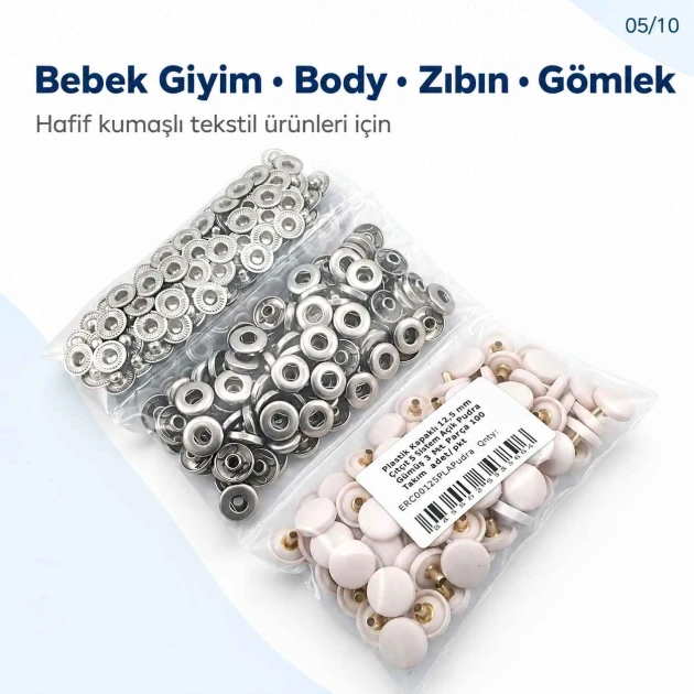 12.5 mm / 0.49 in Light Powder Pink Plastic-Capped Snap Fastener for babywear and lightweight textiles
