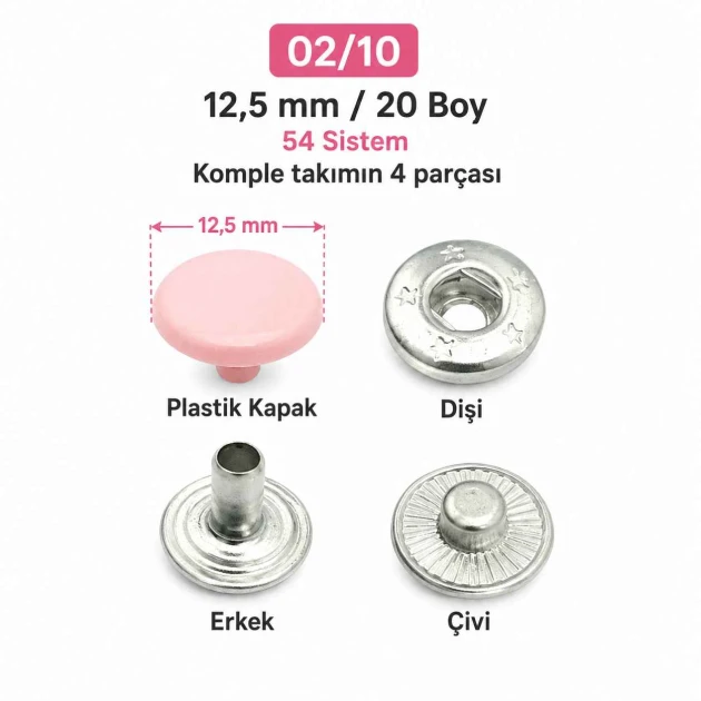 12.5 mm Baby Pink Plastic Cap Snap Fasteners for lightweight textile products