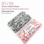 12.5 mm 54 System Baby Pink Plastic Cap Snap Fasteners, 100 Sets ERC00125PLBPembev
