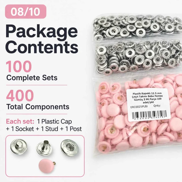 12.5 mm Baby Pink Plastic Cap Snap Fasteners for lightweight textile products
