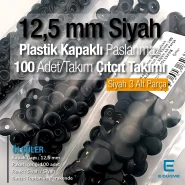 12.5 mm Snap Fastener Set 0,49" with Black Plastic Cover 100 pieces/pack ERC00125PLBlack