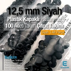 Snap Fastener Set 12.5 mm- 0,49" Black Plastic Cover 100 pieces/pack ERC00125PLBlack