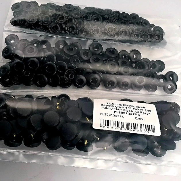 Snap Fastener Set 12.5 mm- 0,49" Black Plastic Cover 100 pieces/pack ERC00125PLBlack