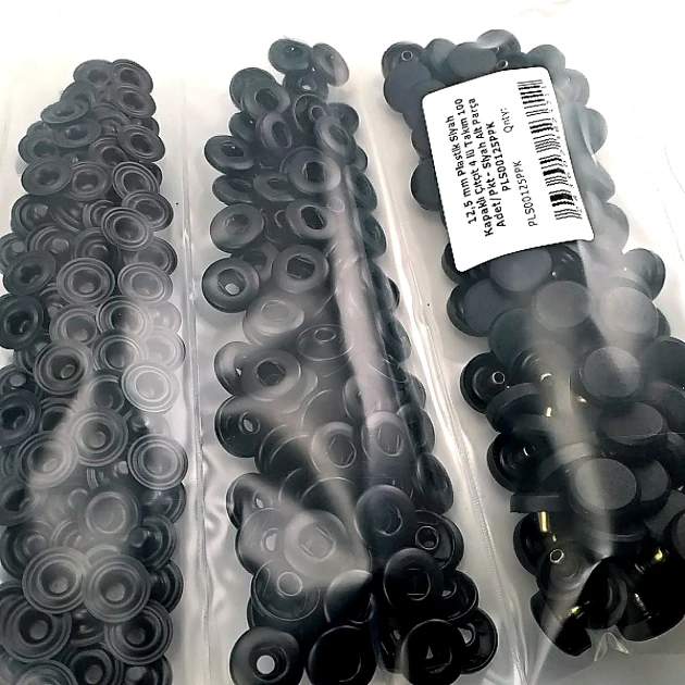 Snap Fastener Set 12.5 mm- 0,49" Black Plastic Cover 100 pieces/pack ERC00125PLBlack