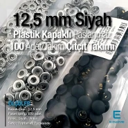 Snap Fastener Set with12.5 mm - 0,49" Black Plastic Cover - Silver 3 Bottom Pieces 100 pieces/pack ERC00125PLBlackN