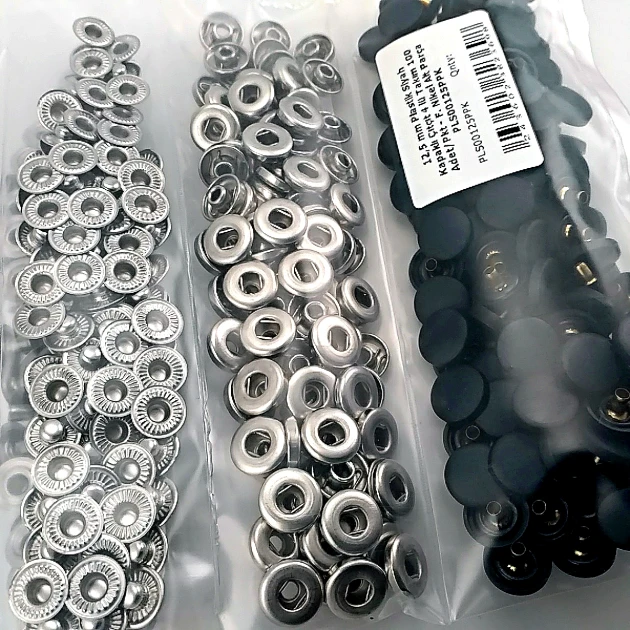 Snap Fastener Set Black Plastic Cover 12.5 mm - 0,49" Silver 3 Bottom Pieces 100 pieces/pack ERC00125PLBlackN