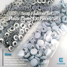12.5 mm Snap Fastener Set, Baby Blue with Plastic Cover - Silver, 3 Bottom Pieces, 100 pieces/pack ERC00125PLMavi ERC00125PLBlue