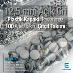Plastik Kapaklı 12,5 mm Çıtçıt Takımı Gri - Gümüş 3 Alt Parça 100 adet/pkt ERC00125PLGri