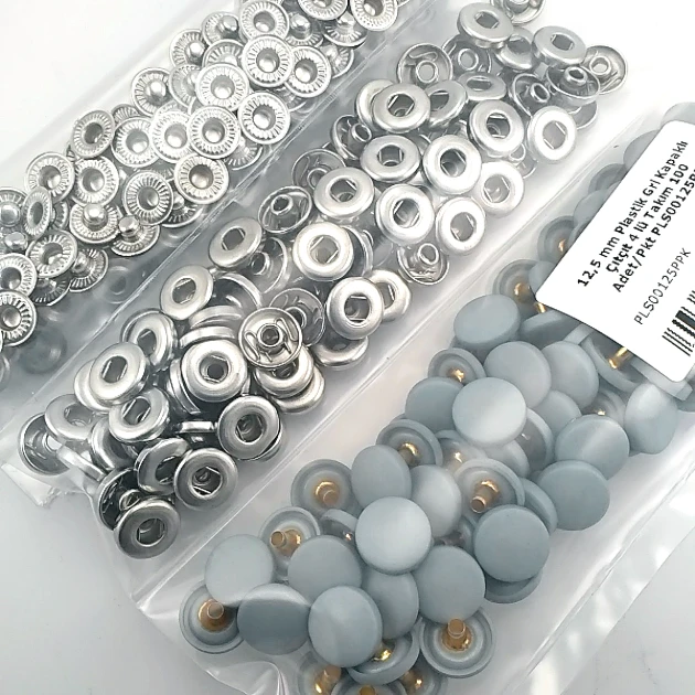 Çıtçıt Takımı 12,5 mm Mavimsi Gri Plastik Kapaklı 100 adet/pkt ERC00125PLGriMavi