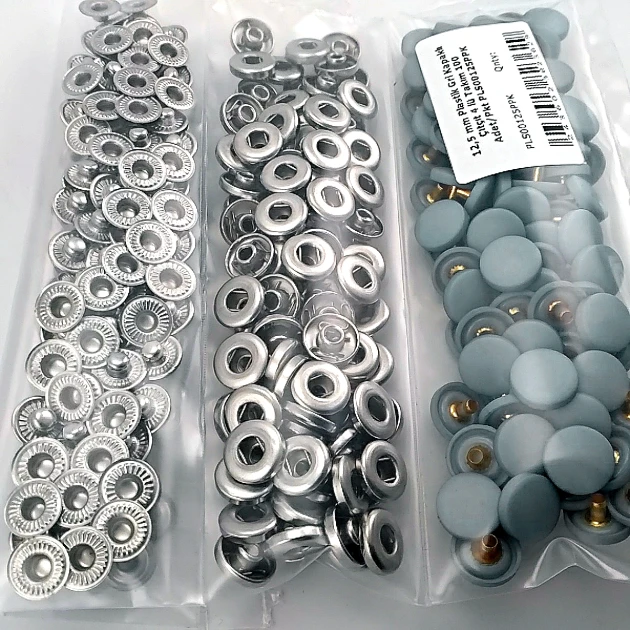 Çıtçıt Takımı 12,5 mm Mavimsi Gri Plastik Kapaklı 100 adet/pkt ERC00125PLGriMavi