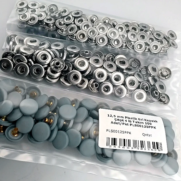 Çıtçıt Takımı 12,5 mm Mavimsi Gri Plastik Kapaklı 100 adet/pkt ERC00125PLGriMavi