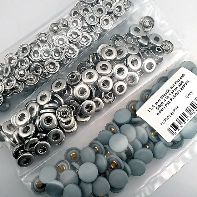 Çıtçıt Takımı 12,5 mm Mavimsi Gri Plastik Kapaklı 100 adet/pkt ERC00125PLGriMavi