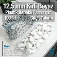 Snap Fastener Set with12.5 mm - 0,49" Off-White Plastic Cap - Silver 3 Bottom Pieces 100 pieces/pack ERC00125PLKBeyaz