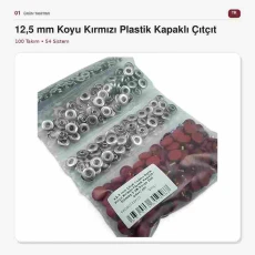 12,5 mm 54 Sistem Koyu Kırmızı Plastik Kapaklı Çıtçıt 100 Takım ERC00125PLKKırmızı