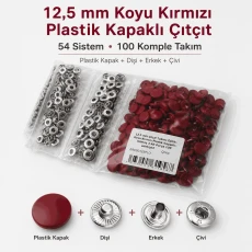 12.5 mm / 0.492 in Dark Red Plastic-Capped 54 System Snap Fastener, 100 Sets ERC00125PLKKırmızı