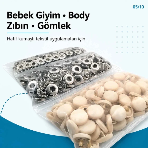 12,5 mm Kemik Plastik Kapaklı Çıtçıt Seti, Bebek Giyim ve Butik Koleksiyonlar için Uygun