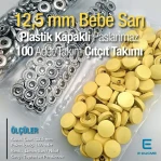 Plastic Cap Snap Fastener Set with 12.5 mm - 0,49" Lemon Yellow - Silver 3 Bottom Pieces 100 pieces/pack ERC00125PLLSarı