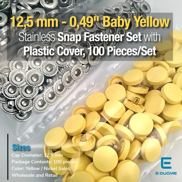 Plastik Kapaklı 12,5 mm Çıtçıt Takımı Limon Sarısı - Gümüş 3 Alt Parça 100 adet/pkt ERC00125PLLSarı