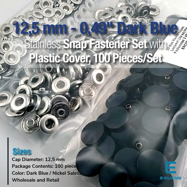 Plastik Kapaklı 12,5 mm Çıtçıt Takımı Lacivert - Gümüş 3 Alt Parça 100 adet/pkt ERC00125PLLaci