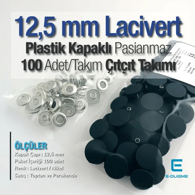 Plastik Kapaklı 12,5 mm Çıtçıt Takımı Lacivert - Gümüş 3 Alt Parça 100 adet/pkt ERC00125PLLaci