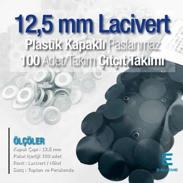Plastik Kapaklı 12,5 mm Çıtçıt Takımı Lacivert - Gümüş 3 Alt Parça 100 adet/pkt ERC00125PLLaci