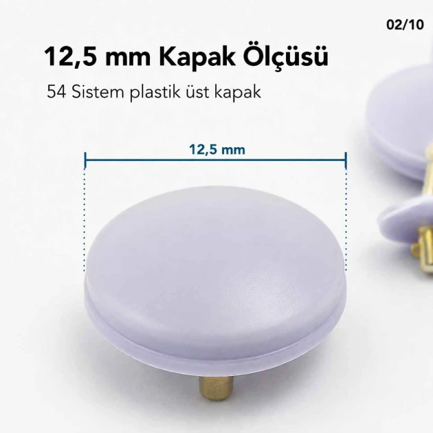 12.5 mm / 0.49 in Lilac Plastic Capped Snap Fastener for Babywear and Children's Apparel