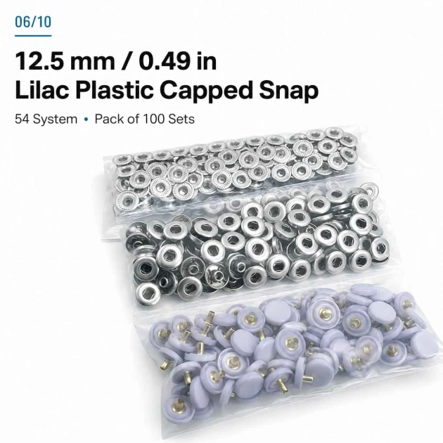 12.5 mm / 0.49 in Lilac Plastic Capped Snap Fastener for Babywear and Children's Apparel