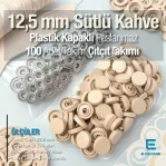 12.5 mm - 0,49" Snap Fastener Set with Coffee Milk Plastic Cap - Silver 3 Bottom Pieces 100 pieces/pack ERC00125PLSKahve