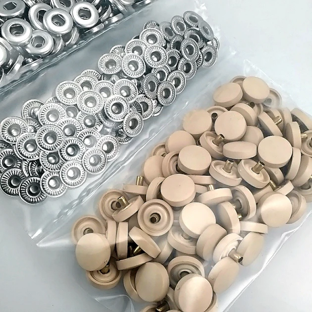 12.5 mm - 0,49" Snap Fastener Set with Coffee Milk Plastic Cap - Silver 3 Bottom Pieces 100 pieces/pack ERC00125PLSKahve