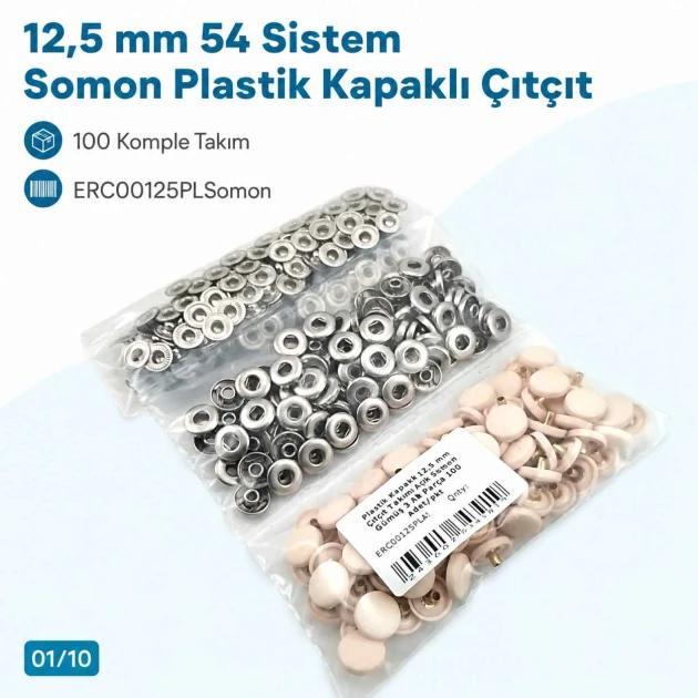 12.5 mm / 0.49 in 54 System Light Salmon Plastic Capped Snap Fastener for babywear and children's apparel