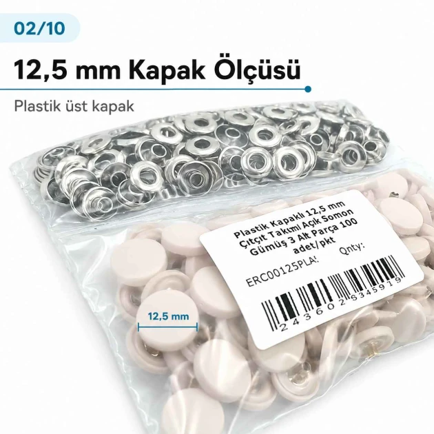12.5 mm / 0.49 in 54 System Light Salmon Plastic Capped Snap Fastener for babywear and children's apparel