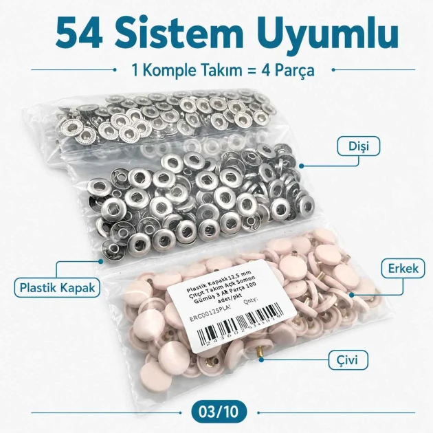 12.5 mm / 0.49 in 54 System Light Salmon Plastic Capped Snap Fastener for babywear and children's apparel